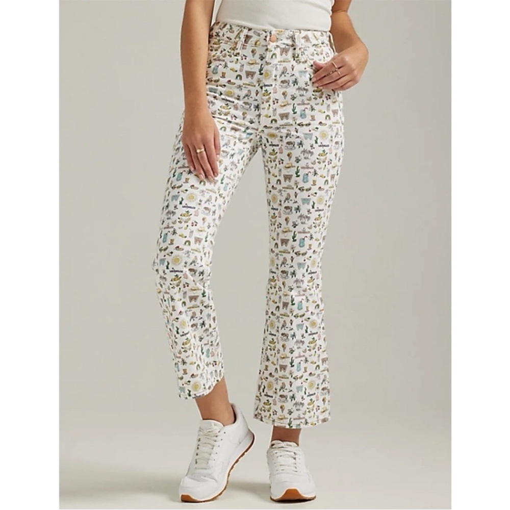 Wrangler High Rise Kick Flare Wrock Lemons Ankle Cropped Jeans